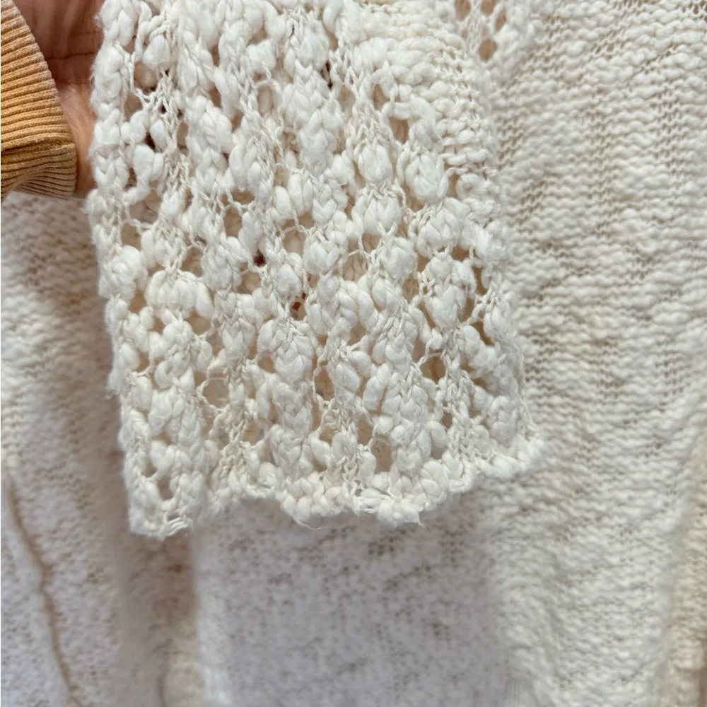 Free People oversized Cream Knit Pretty Pointelle Vee Sweater ‎ S